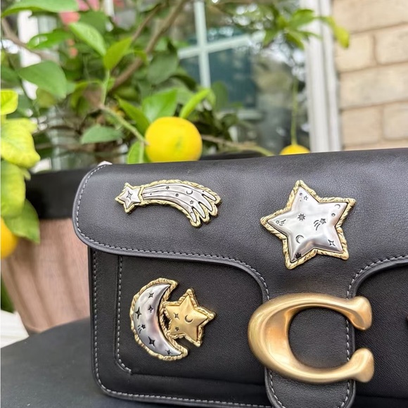 Coach Black Leather Shoulder Bag with Gold & Silver Celestial Appliqués - Picture 2 of 12